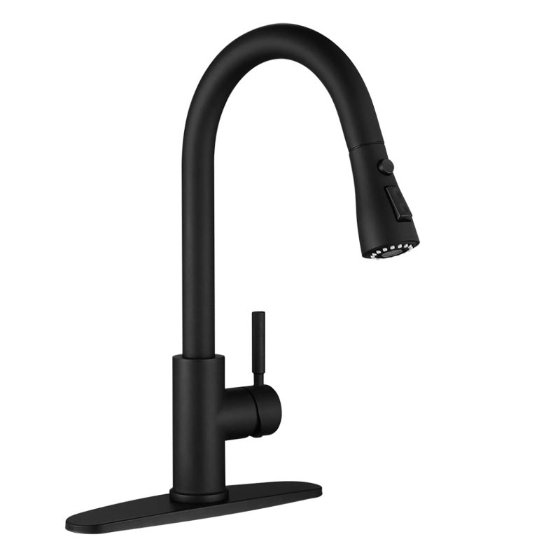 WEWE Black Kitchen Faucet, Kitchen Faucets with Pull Down Sprayer Commercial Stainless Steel Single Handle Single Hole Kitchen Sink Faucet for Farmhouse Camper Laundry Rv Bar - Image 1